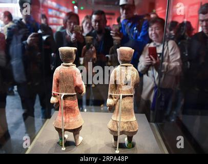 (190424) -- PÉKIN, 24 avril 2019 (Xinhua) -- les visiteurs voient des reliques culturelles au Musée national de Chine à Pékin, capitale de la Chine, le 24 avril 2019. Des reliques culturelles chinoises revenues d'Italie sont exposées au Musée national de Chine à Pékin du 24 avril au 30 juin. L'exposition, intitulée The Journey Back Home, présente plus de 700 pièces d'objets chinois retournés. (Xinhua/Li He) CHINE-PÉKIN-RETURNED CULTURAL RELIQUES-DISPLAY (CN) PUBLICATIONxNOTxINxCHN Banque D'Images