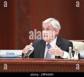 (190427) -- BEIJING, le 27 avril 2019 -- le président chilien Sebastian Pinera prend la parole lors de la table ronde des dirigeants du deuxième Forum ceinture et route pour la coopération internationale au Centre international des congrès du lac Yanqi à Beijing, capitale de la Chine, le 27 avril 2019.) (BRF)CHINE-BEIJING-CEINTURE ET ROUTE FORUM-LEADERS TABLE RONDE (CN) PANGXXINGLEI PUBLICATIONXNOTXINXCHN Banque D'Images