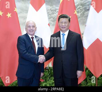 (190429) -- PÉKIN, le 29 avril 2019 -- le président chinois Xi Jinping s'entretient avec le président de la Confédération suisse Ueli Maurer au Grand Hall du peuple à Pékin, capitale de la Chine, le 29 avril 2019.) CHINA-BEIJING-XI JINPING-SWITZERLAND-TALKS (CN) LIXXUEREN PUBLICATIONXNOTXINXCHN Banque D'Images