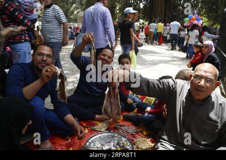 (190429) -- LE CAIRE, le 29 avril 2019 -- les gens pique-niquent pendant le Sham el-Nessim, une fête traditionnelle égyptienne marquant le début du printemps au Caire, en Égypte, le 29 avril 2019. Les Égyptiens ont célébré lundi Sham el-Nessim, une fête égyptienne traditionnelle marquant le début du printemps. EGYPT-CAIRO-SHAM EL-NESSIM AhmedxGomaa PUBLICATIONxNOTxINxCHN Banque D'Images