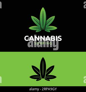 Feuilles de cannabis modernes avec logo de planche de surf pour Weed marijuana Hemp Hashish CBD Business Related ou Surfing Brand Shop Illustration de Vecteur