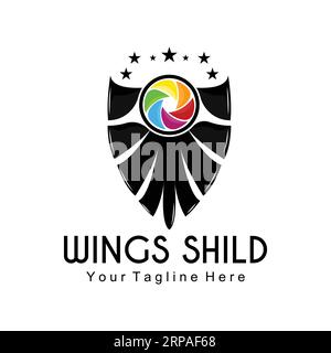 Conception de logo d'ailes, vecteur d'ailes de bouclier, illustration de plume d'oiseau Illustration de Vecteur