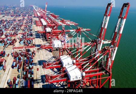 (190509) -- PÉKIN, 9 mai 2019 (Xinhua) -- une photo montre une vue du port de Nansha à Guangzhou, province du Guangdong dans le sud de la Chine. (Xinhua / Guangzhou Port Authority) titres de Xinhua : les ports chinois en plein essor stimulent la connectivité mondiale, la prospérité PUBLICATIONxNOTxINxCHN Banque D'Images