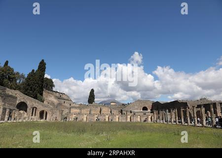 (190512) -- POMPÉI, 12 mai 2019 (Xinhua) -- visite du parc archéologique de Pompéi en Italie, 30 avril 2019. Pompéi était une ancienne ville romaine près de Naples moderne en Italie. Il a été enterré par une éruption du volcan Vésuve en 79 A.D. La ville offre maintenant un instantané unique de la vie romaine, gelée au moment où elle a été enterrée, et fournit un aperçu extraordinairement détaillé de la vie quotidienne de ses habitants. (Xinhua/Cheng Tingting/Courtesy of the Archaeological Park of POMPEII) ITALY-CULTURE-archéologie-POMPEII PUBLICATIONxNOTxINxCHN Banque D'Images