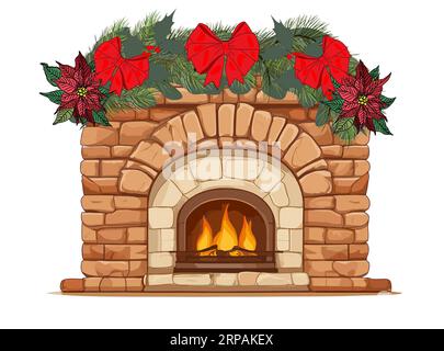 Lieu de feu avec vecteur de décorations de Noël isolé. Illustration de Vecteur