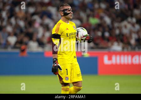 Lyon, France. 03 septembre 2023. Le gardien lyonnais Anthony Lopes lors du match de championnat de France de Ligue 1 opposant l'Olympique Lyonnais (Lyon, OL) au Paris Saint-Germain (PSG) le 3 septembre 2023 au Groupama Stadium de Decines-Charpieu près de Lyon - photo Jean Catuffe/DPPI crédit : DPPI Media/Alamy Live News Banque D'Images