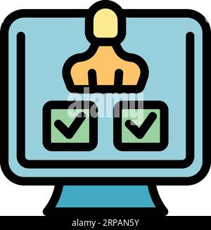 Vecteur de contour d'icône de bulletin de vote de surveillance. Vote public. Election en ligne couleur plat Illustration de Vecteur