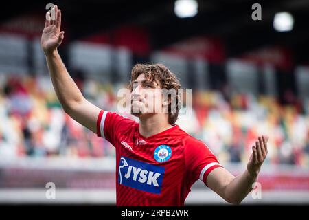 Silkeborg, Danemark. 03 septembre 2023. Alexander Lind (9) de Silkeborg IF vu après le 3F Superliga match entre Silkeborg IF et Hvidovre IF au JYSK Park à Silkeborg. (Crédit photo : Gonzales photo/Alamy Live News Banque D'Images