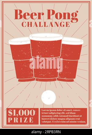 dessiné à la main trois tasses avec ping pong ball.beer pong challange modèle d'affiche. illustration vectorielle beer pong Illustration de Vecteur