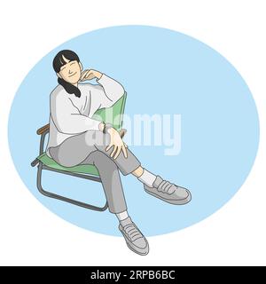 femme souriante assise dans le vecteur d'illustration de chaise dessiné à la main isolé sur fond blanc Illustration de Vecteur