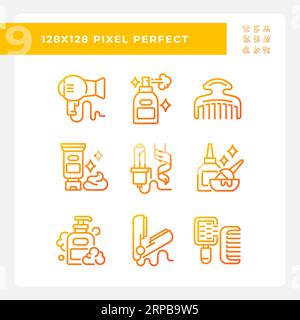 Collection d'icônes de soins capillaires en dégradé 2D. Illustration de Vecteur