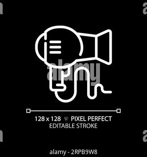 Icône blanche linéaire mince personnalisable de sèche-cheveux Illustration de Vecteur