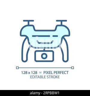 Icône de drone bleu linéaire mince personnalisable en 2D. Illustration de Vecteur