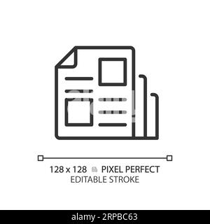 Icône de magazine noir linéaire mince personnalisable en 2D. Illustration de Vecteur