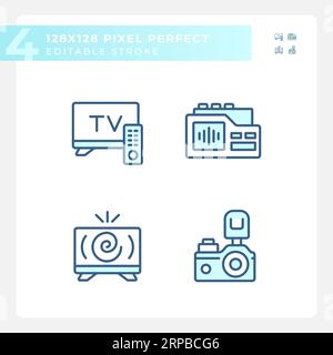 Pack pixel Perfect éditable d'icônes de journalisme bleues Illustration de Vecteur
