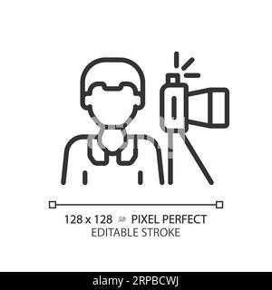 Icône de photojournaliste noir linéaire 2D personnalisable Illustration de Vecteur