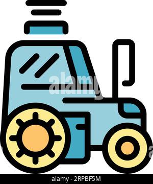 Vecteur de contour d'icône de tracteur agricole intelligent. Agriculteur numérique. Système de tablette couleur plate Illustration de Vecteur