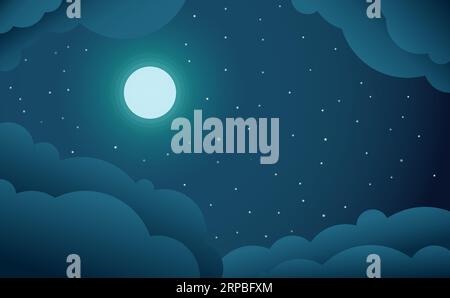 Pleine lune nuages ciel nocturne Illustration de Vecteur