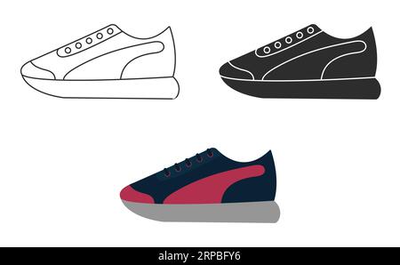 Chaussures Sneakers chaussures en icône, dessin au trait et vecteur coloré Illustration de Vecteur