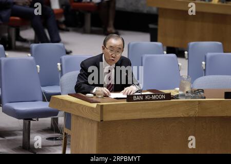 (190612) -- NATIONS UNIES, 12 juin 2019 -- Ban Ki-moon, ancien secrétaire général des Nations Unies et actuel vice-président des Elders, présente une réunion du Conseil de sécurité sur la prévention des conflits et la méditation, au siège des Nations Unies à New York, le 12 juin 2019. Ban Ki-moon a déclaré mercredi qu'une voix forte et commune du Conseil de sécurité est nécessaire plus que jamais dans un contexte de populisme et d'isolationnisme grandissant à travers le monde. RÉUNION-CONSEIL DE SÉCURITÉ-PRÉVENTION DES CONFLITS ET MÉDITATION LIXMUZI PUBLICATIONXNOTXINXCHN Banque D'Images