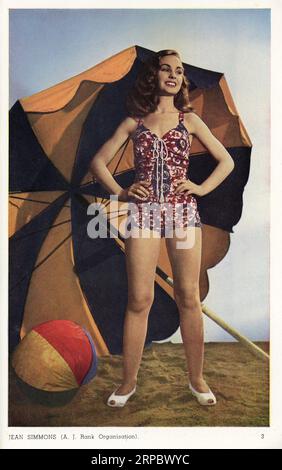 Portrait en couleur de JEAN SIMMONS en maillot de bain (publicité pour The Rank Organisation) de Anglo-American film Star Parade 1946 de-Luxe film Book Banque D'Images