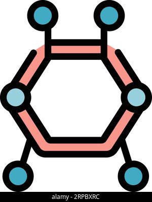 Vecteur de contour d'icône de formule d'enzymes. Peptide aminé. Couleur de chaîne de structure plate Illustration de Vecteur