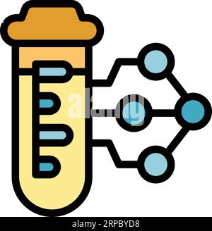 Vecteur de contour d'icône de tube à essai protéique. Peptide aminé. Chaîne de couleur collagène plat Illustration de Vecteur