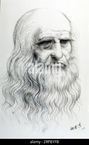 (190619) -- NANJING, 19 juin 2019 (Xinhua) -- une photo prise en 2016 montre l'autoportrait de Léonard de Vinci par Yao Huifen, œuvre de broderie de Suzhou. Suzhou broderie, l'une des quatre broderies les plus célèbres en Chine, est originaire de Suzhou et a une histoire de plus de 2 000 ans. Connu pour son motif élégant, son design artistique, son travail manuel fin et ses coutures variées, il a été inscrit au patrimoine culturel immatériel national de la Chine en 2006. Yao Huifen, héritier représentatif de l’artisanat, est né à Suzhou en 1967 dans une famille de broderies. Influencé par ses grands-parents et ses parents s Banque D'Images