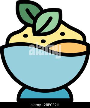 Vecteur de contour d'icône de bol de houmous. Coller le jour. Poudre houmous couleur plat Illustration de Vecteur