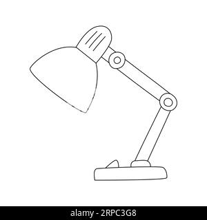 Lampe de table dessinée à la main. Appareil d'éclairage électrique. Illustration vectorielle de doodle noir et blanc isolé sur un fond blanc Illustration de Vecteur