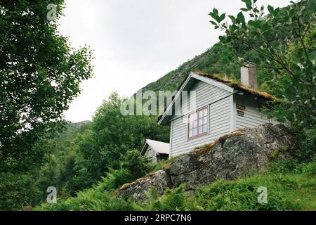 Cabane norvégienne en bois dans les montagnes Banque D'Images