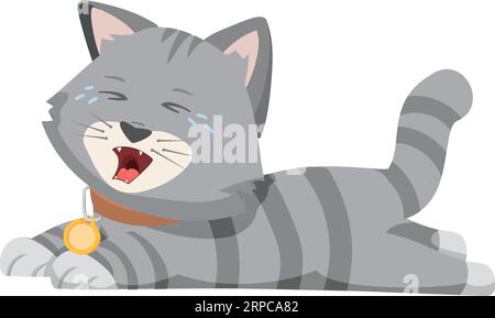 Chat gris pleure. Personnage animal de dessin animé malheureux Illustration de Vecteur
