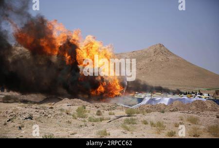 (190701) -- BEIJING, 1 juillet 2019 -- une photo prise le 30 juin 2019 montre de la fumée qui monte de la drogue brûlée dans la province de Herat, en Afghanistan. PHOTOS XINHUA DU JOUR ElahaxSahel PUBLICATIONxNOTxINxCHN Banque D'Images