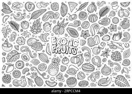 Cartoon Exotic fruits Tropical objets et symboles doodle Set Illustration de Vecteur