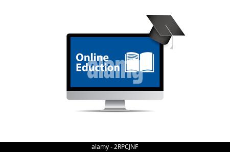 Ordinateur de bureau éducation en ligne étude à domicile e apprentissage Illustration de Vecteur