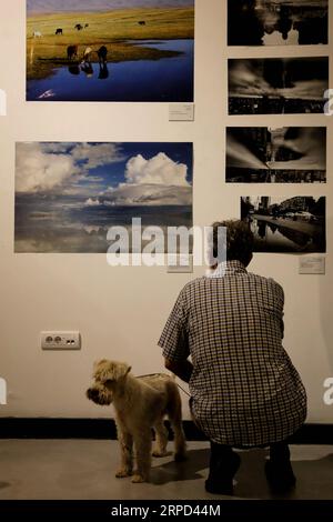 (190722) -- NOVI SAD, 22 juillet 2019 -- Un visiteur voit des photos lors de l'exposition de photos réflexion dans l'eau à Novi Sad, Serbie, le 21 juillet 2019. Les changements dans la Chine urbaine et rurale ont été présentés au public artistique serbe dimanche à Novi Sad à travers les yeux d'étudiants en art chinois lors d'une exposition de photos Reflection in Water . Les 70 œuvres des étudiants de l'Université de communication de Chine (CUC) ont été exposées ici aux visiteurs de la galerie Svilara située dans une usine de teinture de soie reconstruite en coopération avec l'Académie des Arts de l'Université de Novi Sad. SERBIE-NOVI SAD-PHOTO EXHIBI Banque D'Images