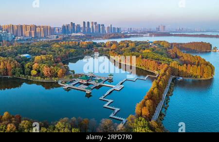 (190726) -- WUHAN, 26 juillet 2019 -- une photo aérienne prise le 23 novembre 2018 montre des voies vertes à travers le lac Donghu à Wuhan, capitale de la province du Hubei en Chine centrale. Hubei a persisté dans la réforme et l'innovation et a été témoin de grandes réalisations en matière de développement au cours des 70 dernières années. CHINE-HUBEI-DÉVELOPPEMENT (CN) XiaoxYijiu PUBLICATIONxNOTxINxCHN Banque D'Images