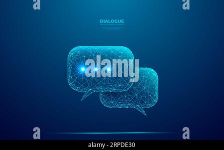 Deux bulles de dialogue numériques dans le style futuriste low poly Wireframe. Illustration de Vecteur