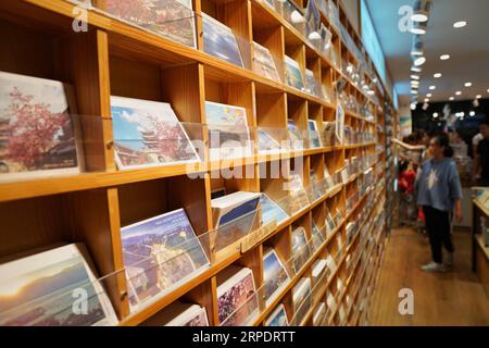 (190811) -- DALI, 11 août 2019 -- les touristes achètent des cartes postales dans une boutique de souvenirs de la vieille ville de Dali, province du Yunnan au sud-ouest de la Chine, 10 août 2019. Les touristes sont venus ici pour profiter de la charmante vue nocturne, de la nourriture locale et des spectacles attrayants pendant les heures de nuit.) CHINA-YUNNAN-DALI-NIGHT VIEW (CN) QINXQING PUBLICATIONXNOTXINXCHN Banque D'Images