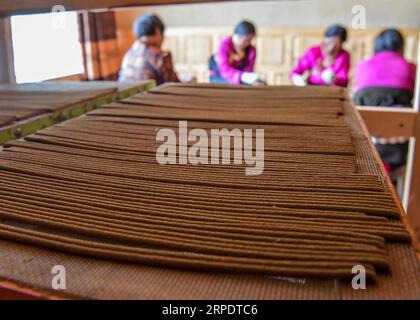 (190811) -- RANGTANG, 11 août 2019 -- des étudiants apprenant la technique traditionnelle tibétaine de fabrication d'encens sèchent les bâtonnets d'encens dans un atelier d'encens dans le comté de Rangtang, province du Sichuan dans le sud-ouest de la Chine, 10 août 2019.) CHINE-SICHUAN-RANGTANG-ENCENS (CN) ZhangxChaoqun PUBLICATIONxNOTxINxCHN Banque D'Images