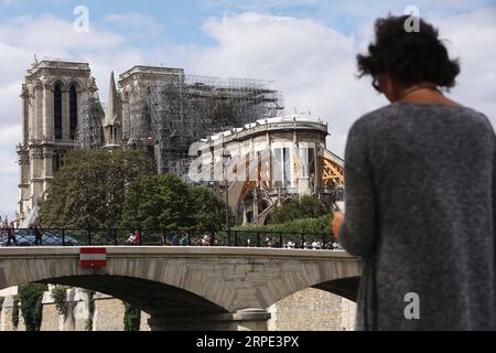 (190817) -- PARIS, le 17 août 2019 -- la cathédrale notre-Dame est en cours de réparation à Paris, France, le 16 août 2019. La cathédrale notre-Dame du centre de Paris a pris feu le 15 avril de cette année. FRANCE-PARIS-CATHÉDRALE NOTRE DAME-RÉPARATIONS GAOXJING PUBLICATIONXNOTXINXCHN Banque D'Images