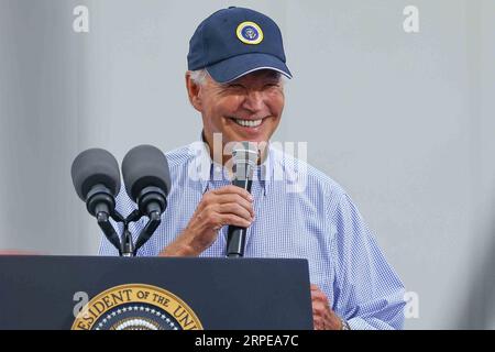 Philadelphie, États-Unis. 04 septembre 2023. Le président des États-Unis Joe Biden prononce une allocution à la section locale 19 des travailleurs de la tôlerie lundi 20 septembre 2023, à Philadelphie, en Pennsylvanie. Crédit : Saquan Stimpson/CNP crédit : Abaca Press/Alamy Live News Banque D'Images