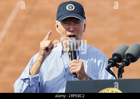 Philadelphie, États-Unis d'Amérique. 04 septembre 2023. Le président des États-Unis Joe Biden prononce une allocution à la section locale 19 des travailleurs de la tôlerie lundi 20 septembre 2023, à Philadelphie, en Pennsylvanie. Crédit : Saquan Stimpson/Pool/Sipa USA crédit : SIPA USA/Alamy Live News Banque D'Images