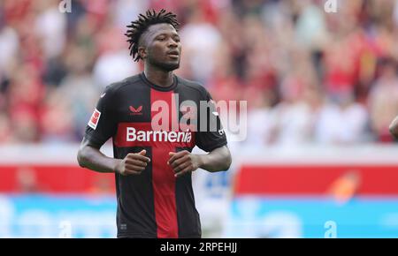 Leverkusen, Deutschland. 02 septembre 2023. Firo : 02.09.2023 1.Bundesliga première division saison 2023/24 Bayer 04 Leverkusen -Darmstadt 98 Noah Mbamba, Bayer crédit : dpa/Alamy Live News Banque D'Images