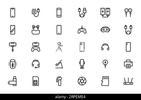 Icônes de gadget d'accessoires de téléphone mobile. Contour modifiable Illustration de Vecteur