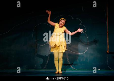 (190914) -- BUCAREST, 14 septembre 2019 -- Tang Yan, du Théâtre national chinois pour enfants, joue dans le spectacle TR-E-E, une histoire d'un jeune ginkgo, lors du 15e Festival international Impuls de théâtre d'animation contemporain à Bucarest, capitale de la Roumanie, le 13 septembre 2019. (Photo de /Xinhua) ROUMANIE-BUCAREST-REPRÉSENTATION CHINOISE CristianxCristel PUBLICATIONxNOTxINxCHN Banque D'Images