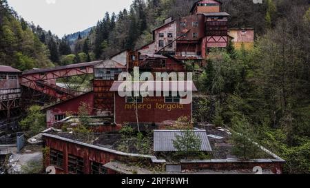 Photographie par drone, lieux abandonnés, mine à Collio (BS) - Italie Banque D'Images