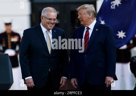 190920 -- WASHINGTON, le 20 septembre 2019 -- le président américain Donald Trump R accueille le Premier ministre australien Scott Morrison lors d'une cérémonie à la Maison Blanche à Washington D.C., aux États-Unis, le 20 septembre 2019. Photo de /Xinhua U.S.-WASHINGTON D.C.-PRESIDENT-AUSTRALIA-PM-MEETING TingxShen PUBLICATIONxNOTxINxCHN Banque D'Images