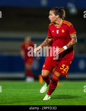 AS Roma Elena Linari en action lors du match amical féminin à Kingsmeadow, Londres. Banque D'Images