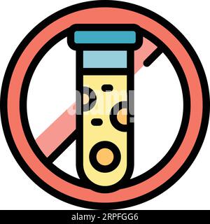 Vecteur de contour d'icône de tube à essai à colorant naturel. Crème bio. Couleur de l'étiquette écologique plate Illustration de Vecteur